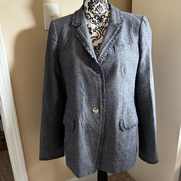 J. Crew Women's Blue Ruffle-Trim Jacket - Picture 2 of 7